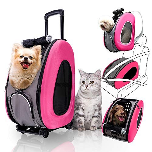 ibiyaya 4 in 1 Pet Carrier + Backpack + CarSeat + Carriers on Wheels for Dogs