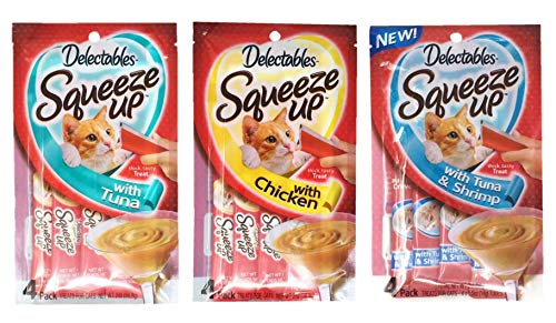 Delectables Squeeze Up Hartz Cat Treats Variety Pack Bundle of 3 Flavors