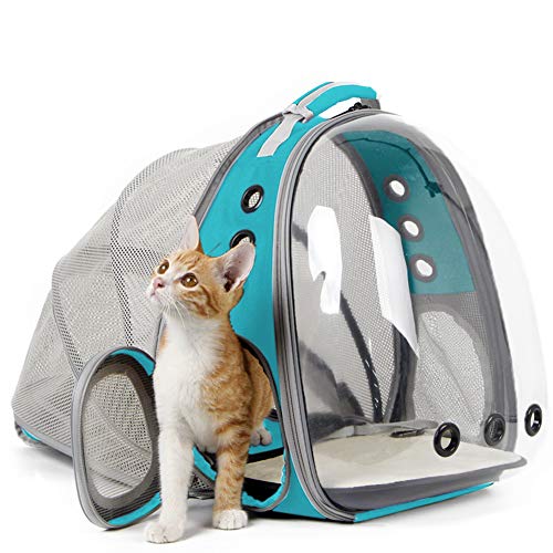 halinfer Expandable Cat Backpack Carrier, Space Capsule Astronaut Bubble Transparent Window Pet Carrier for Small Dog, Cat Carrying Carrier Backpack (Pine Green)