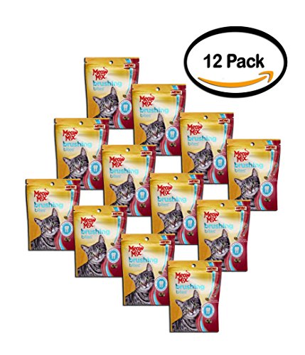 Meow Mix Pack of 12 Brushing Bites Dental Treats for Cats Salmon