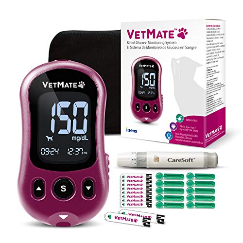 VetMate Dogs/Cats Diabetes Management Starter KIT - Pet Blood Glucose Monitoring Kit, Calibrated for Dogs and Cats - 10 Test Strips, 1 Lancing Device, 10 Lancets Included