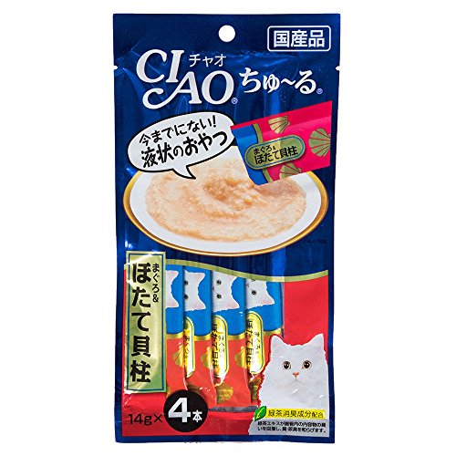 Ciao 4 Pcs X 14g. White Meat Tuna Scallops Churu Tuna Cat Lick Snacks