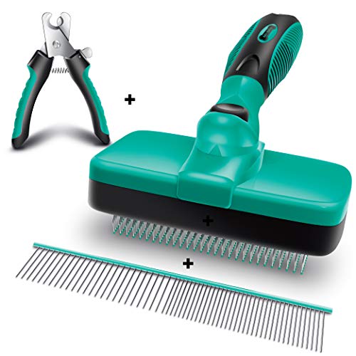 Ruff 'n Ruffus Self-Cleaning Slicker Brush + 2 Free Bonuses | 7.5" Steel Comb