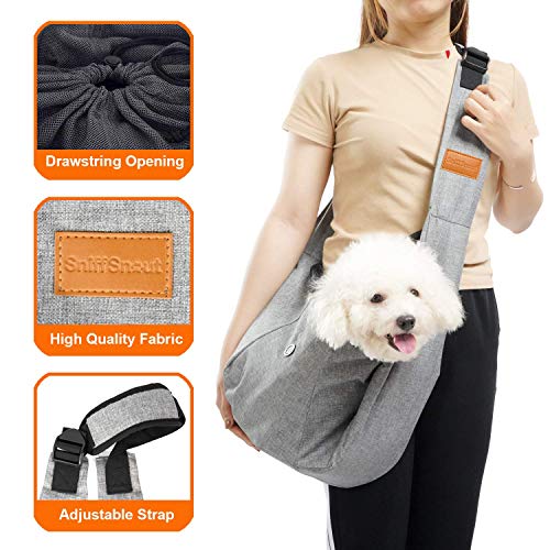 SniffSnout Pet Sling for Small Dogs - Dog Sling Carrier - Sturdy Washable and Comfortable Hands Free Small Dog Carrier with Zipper Pocket Safety Clip