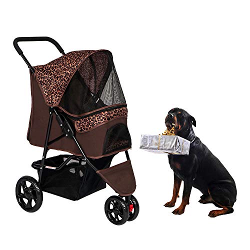 Dog Stroller Cat Pet Cage 3 Wheels Stroller with Weather Cover Pet Carrier Easy Folding