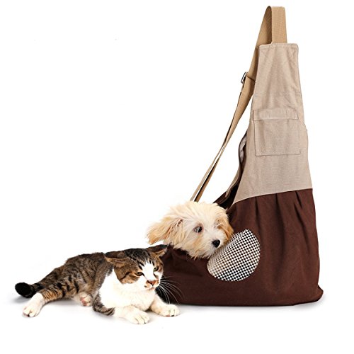 GrayCell Hands Free Pet Sling Carrier Puppy Purse Shoulder Bag with Adjustable Strap for Small Dogs and Cats up to 9 lb (Coffee)