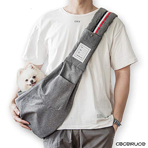 COCORUCO Pet Carrier Sling, Fit 7~17lb Dogs&Cats, Premium Dog Sling, Modern Grey, Adjustable, Comfortable, Protective Pad, Multiple Pocket, Waterproof, Travel Safety Puppy Carrying Bag