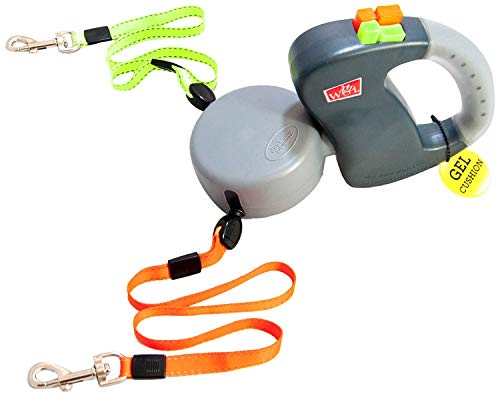 Wigzi Two Dog Retractable Non-Tangling Dog Leash with Innovative Gel Handle