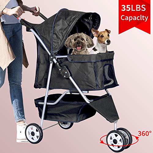 3 Wheels Pet Stroller Large/Small Dog Stroller for Dog Cat Stroller Pet Jogging Stroller Pet Jogger Stroller Dog/Cat Cage Travel Lite Foldable Carrier Strolling Cart