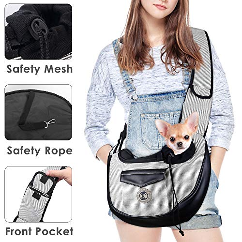 HomeChi Pet Sling, Puppy Dog Cat Sling Carrier Bag Hands-Free with Adjustable Padded Strap Front Pouch Single Shoulder Bag Carrying Tote for Small Pets Up to 12 lbs Outdoor Walking (Grey)
