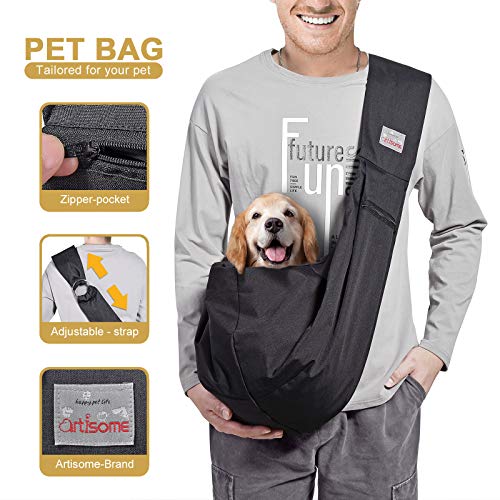 artisome Reversible Medium Dogs Cats Sling Carrier Bag Purse Travel Hand-Free Pet Backpack (Black 8-15 lbs)