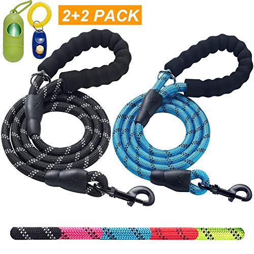 ladoogo 2 Pack 5 FT Heavy Duty Dog Leash with Comfortable Padded Handle