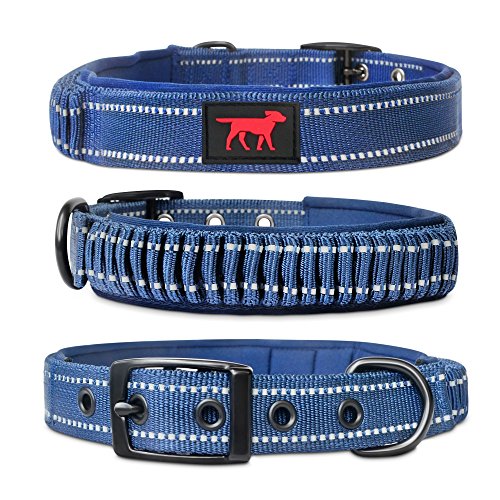 Heavy Duty Dog Collar With Handle | Ballistic Nylon Heavy Duty Collar | Padded Reflective Dog Collar With Adjustable Stainless Steel Hardware | Easy Sizing for All Breeds (Extra Large, Midnight Blue)