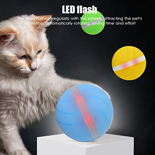 Glumes Waterproof Wicked Ball Pet Toy for Cats and Dogs, Automatic Rolling, USB Rechargeable with Flashing LED Light Inside, Smart Interactive Pet Train Toy Ball Chew for Kittens Kitty Puppy (Blue)