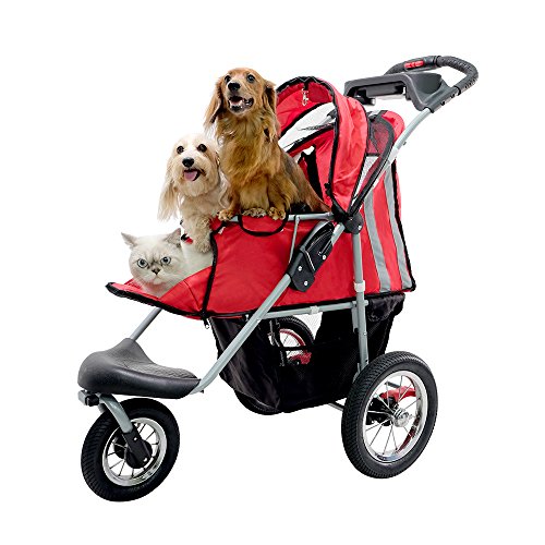ibiyaya Sturdy Dog Stroller, Cat Stroller for Heavy Everyday Use, Air Filled Tires with Suspensions (Red)
