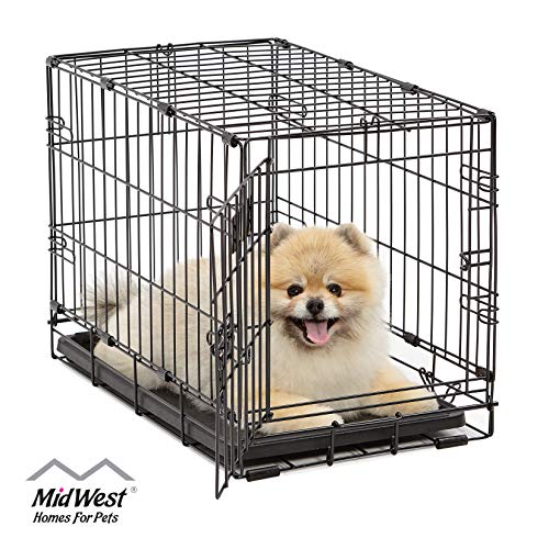 Dog Crate 1522| MidWest iCrate XS Folding Metal Dog Crate w/ Divider Panel, Floor Protecting Feet & Leak-Proof Dog Tray | 22L x 13W x 16H inches, XS Dog Breed, Black