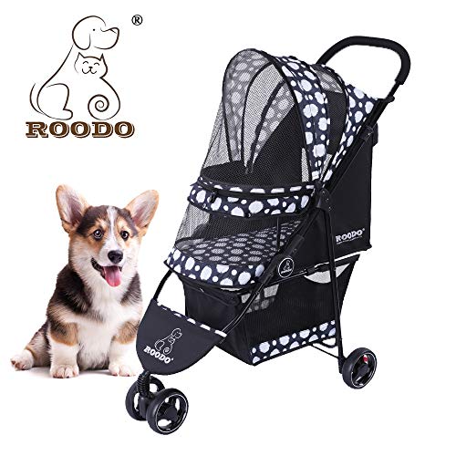 Roodo Pet Strollers Small Medium Dogs Cat Kitty Cup Holder Lightweight Travel System Foldable Gray 