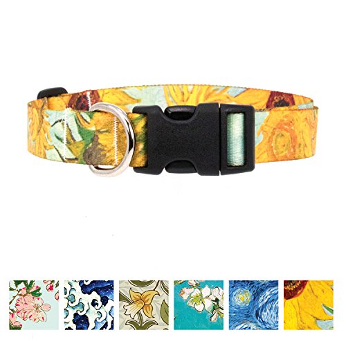Buttonsmith Van Gogh Sunflowers Dog Collar - Fadeproof Permanently Bonded