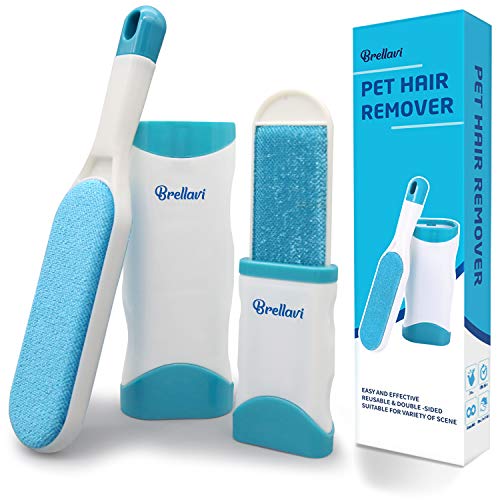 Brellavi Pet Hair Remover Brush with Self-Cleaning Base, Double-Sided Pet
