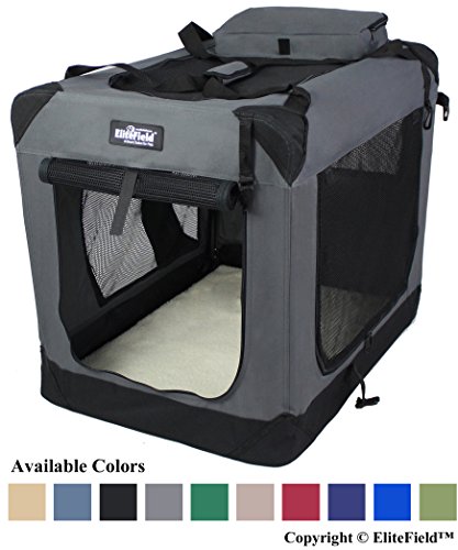 EliteField 3-Door Folding Soft Dog Crate, Indoor & Outdoor Pet Home, Multiple Sizes and Colors Available (36" L x 24" W x 28" H, Gray)