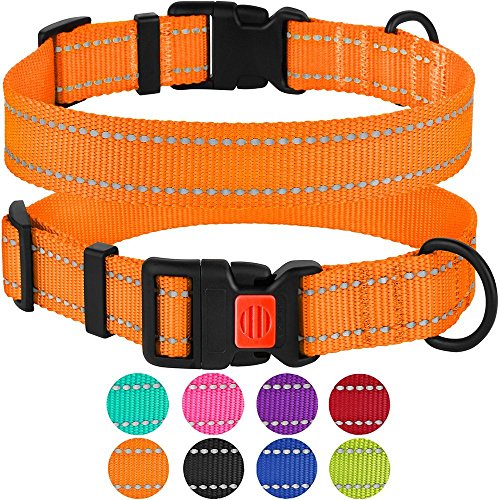 CollarDirect Reflective Dog Collar, Safety Nylon Collars for Dogs with Buckle, Outdoor Adjustable Puppy Collar Small Medium Large (Neck Fit 18"-26", Orange)