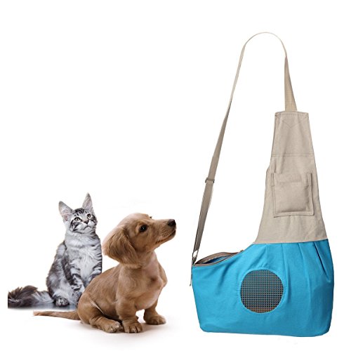 GrayCell Hands Free Pet Sling Carrier Puppy Purse Shoulder Bag with Adjustable Strap for Small Dogs and Cats up to 9 lb (Blue)