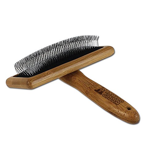 Bamboo Groom Slicker Brush with Stainless Steel Pins for Pets