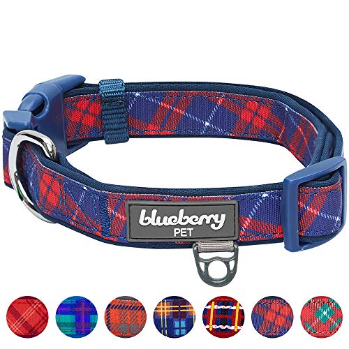 Blueberry Pet 2020 New 7 Patterns Soft & Comfy Scottish Iconic Navy Blue & Red Plaid Padded Adjustable Dog Collar, Small, Neck 12"-16"