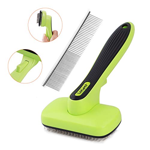 Dog Brush Dog Grooming Brush Self Cleaning Slicker Brush and A Metal Comb