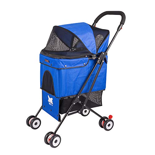 Dog/Cat/Pet Stroller, 4 Wheel Dog Cage Stroller, Folding Storage, Pet Travel Folding Carrier, Strolling Cart, Strong and Stable, Loads Up to 50 lbs.