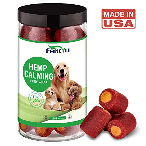 Fancyli Hemp Calming Treats for Dogs, Relieve Pain Anxiety, Relaxing Dog, Dog Travel Aid Soothing, Thunder, Fireworks, Car Rides, Chewing Barking, Aggressive Behavior, 16OZ 42Pieces (Beef Wrap)