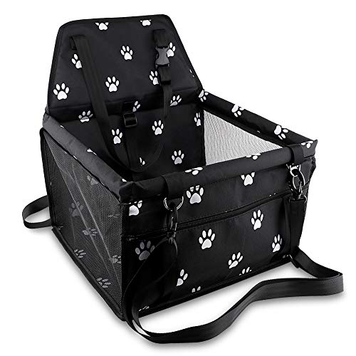 Petbobi Pet Reinforce Car Booster Seat for Dog Cat Portable and Breathable Bag with Seat Belt Dog Carrier Safety Stable for Travel Look Out,with Clip on Leash with PVC Tube (Foot)