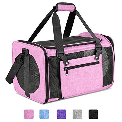 Moyeno Cat Carriers Dog Carrier Pet Carrier for Small Medium Cats Dogs Puppies up to 15 Lbs, TSA Airline Approved Small Dog Carrier Soft Sided, Collapsible Waterproof Travel Puppy Carrier - Pink