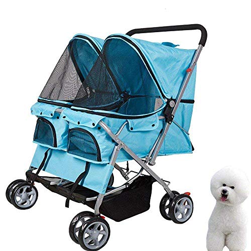 KARMAS PRODUCT Double Pet Stroller Wheels Large Strollers for Dogs Cover Blue