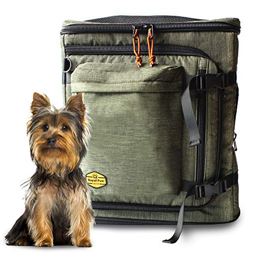 ROYALPAW 2-in-1 Dog Carrier Backpack - Pet Car Booster seat Holds Dogs up to 30lbs, Mesh Ventilation, Included Tether and Soft Pads, Storage Pouch