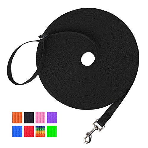 Hi Kiss Dog/Puppy Obedience Recall Training Agility Lead - 15ft 20ft 30ft 50ft 100ft Training Leash - Great for Training, Play, Camping, or Backyard - Black 30ft