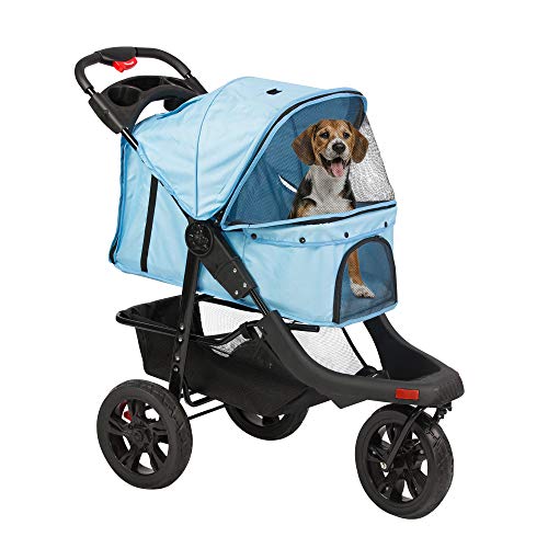 Koreyosh 3-Wheel pet Stroller, Foldable with Storage Basket, Wagon for Cats, Dogs, pet Babies
