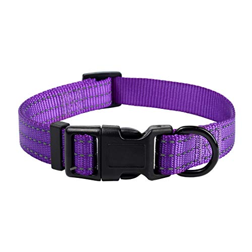 Mile High Life Dog Collar | Nylon with Reflective Three 3M Straps | Purple, X-Small Neck 9"-13" -20 lb