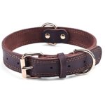 DAIHAQIKO Leather Dog Collar Genuine Leather Alloy Hardware Double D-Ring Dual Stitching 3 Best for Medium Large and Extra Large Dogs (L, Brown)