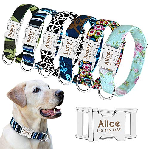 Beirui Personalized Dog Collar with Name Plate - Fashion Patterns Custom Dog Collar with Quick Release Buckle - Fits Medium Large Dogs,S,M,L (M:Width 3/4",Neck 12-19.5", Bohemia Daisy)