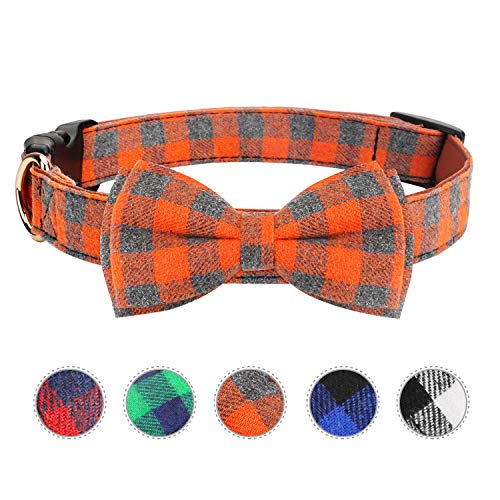 Vaburs Dog Bow Tie, Dog Cat Collar with Bow Tie Buckle Light Plaid Dog Collar