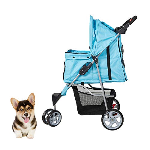Lucky Tree Pet Jogger Stroller for Small Dog Cat Travel Carrier Cart Cage with 3 Wheels, Easy Walk for Jogging, Blue