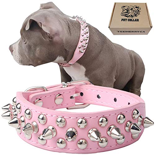 teemerryca Adjustable Leather Spiked Studded Dog Collars with a Squeak Ball Gift