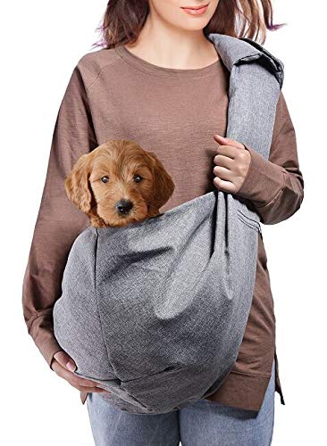 Dog Sling Carrier, Lightweight Pet Purse with Adjustable Quilted Shoulder Strap and Zippered Pocket for small and medium dogs (10lbs-20lb)