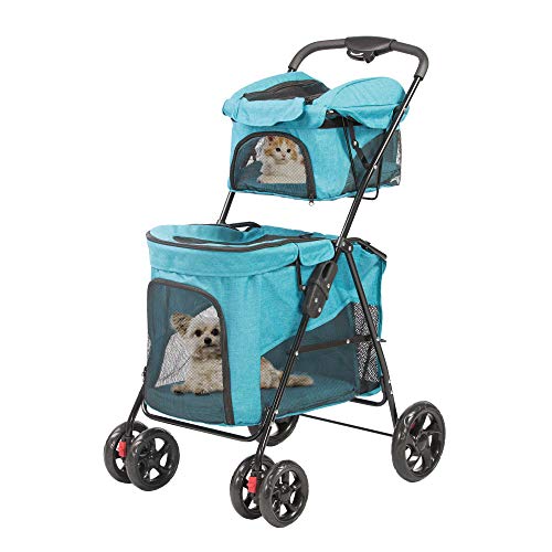 Vilobos Double Decker Pet Stoller 4 Wheels Lightweight Foldable 2 Puppy,Dog and Cat Strollers Carrier for Walk,Travel, Jogger