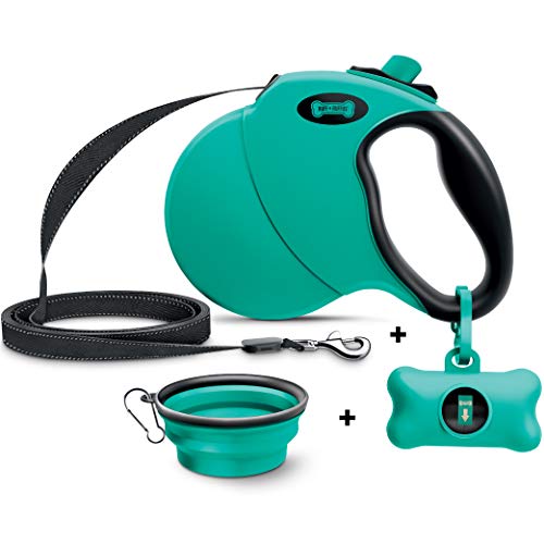 Ruff 'n Ruffus Retractable Dog Leash with Free Waste Bag Dispenser and Bags