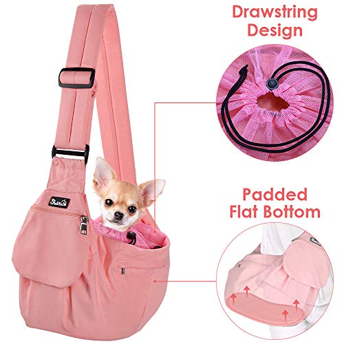 Lukovee Pet Sling Carrier, Dog Papoose Hand Free Puppy Cat Carry Bag with Bottom Supported Adjustable Padded Shoulder Strap and Bag Opening Front Zipper Pocket Safety Belt for Small Dogs Daily Use