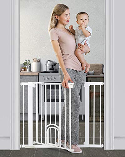 Cumbor 40.6"Auto Close Safety Baby Gate with Arch Cat Door