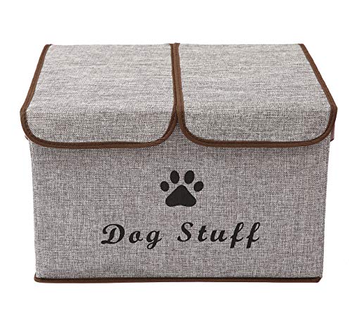 Geyecete Large Storage Boxes Striped Gray Dog Toys, Large Linen Fabric Foldable Storage Cubes Bin Box Containers with Lid and Handles for Dog Apparel /& Accessories
