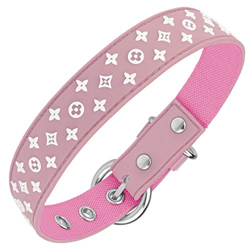 Designer Dog Collar for XSmall, Small, Medium and Large Breeds, in Black, Brown, Pink, Blue, Red and Monochrome (M, Light Pink)